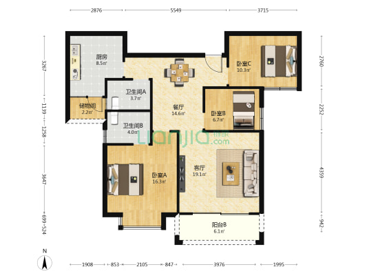 福馨苑 3室2厅2卫 121平方