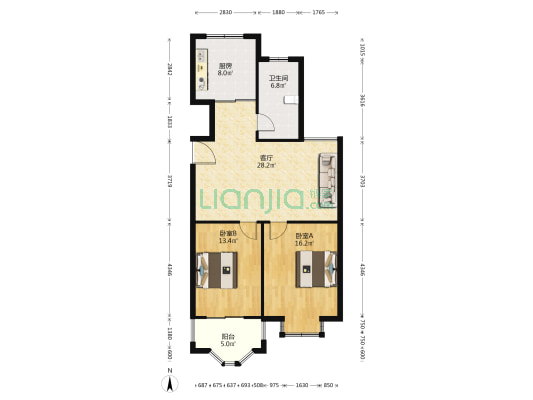 天龙逸园 2室1厅1卫 99平方