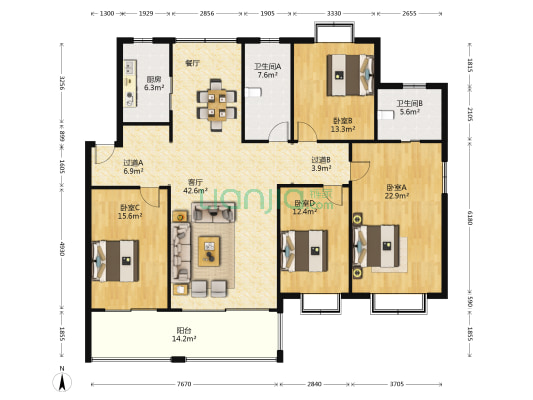 怡景苑小区 4室1厅2卫 176平方
