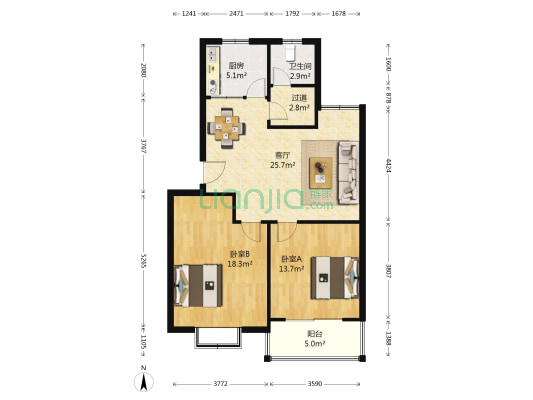 枫情佳苑 2室1厅1卫 88平方