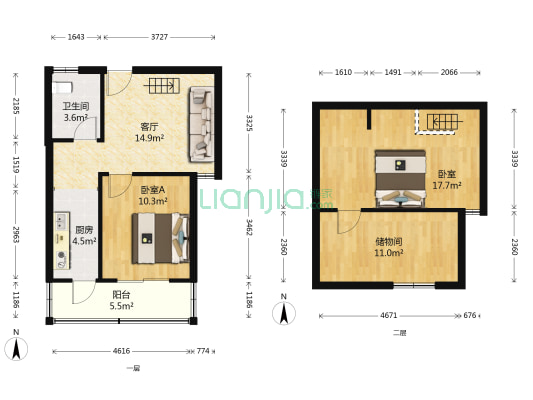 百合果园 2室1厅1卫 75平方