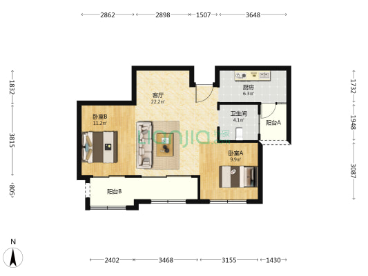 双涛苑 2室1厅1卫 88平方