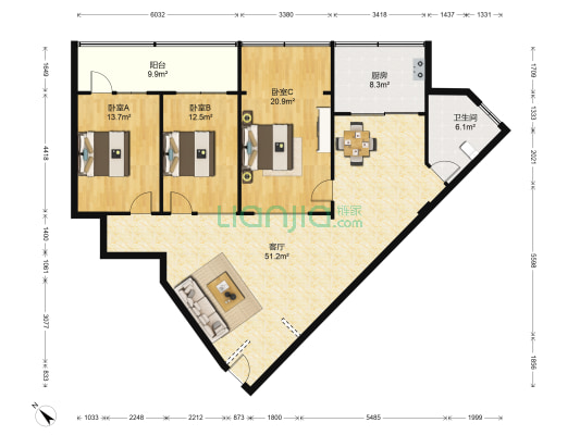 泰亨小区（何家庄东街/平凉路） 3室1厅1卫 158平方