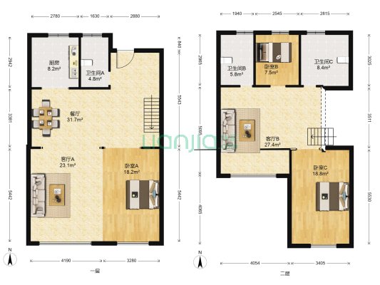 永弘桃源里 3室3厅3卫 186平方