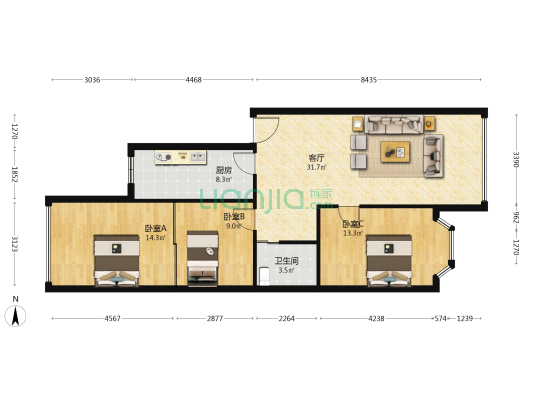 延安巷 3室1厅1卫 98平方