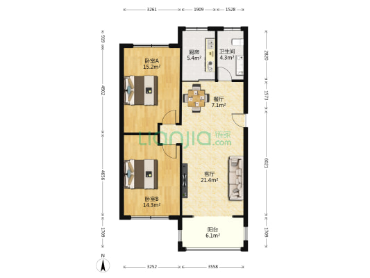 尚美苑 2室2厅1卫 104平方