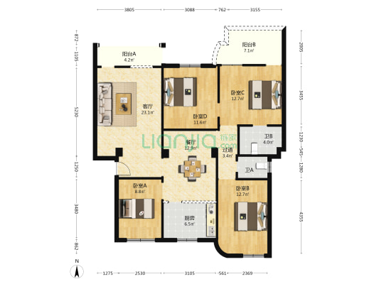 竹园新村 4室2厅2卫 120平方