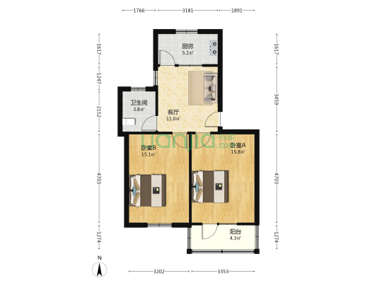 华宛小区 2室1厅1卫 65平方