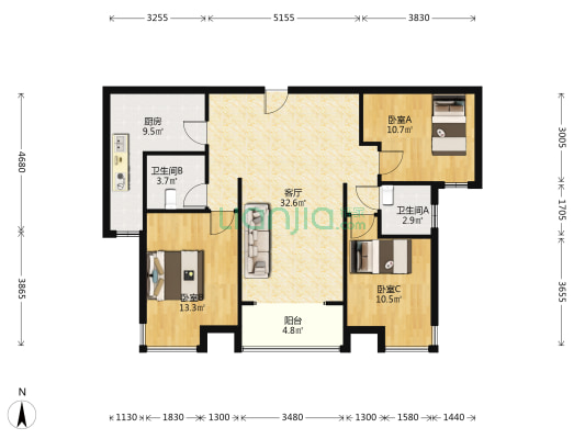 金品时代，满五唯一，精装修，小区品质高-户型图