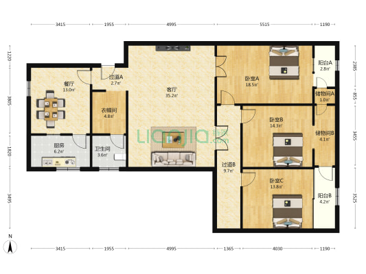 奥林匹克大厦 3室2厅1卫 180平方