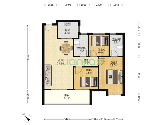 帝大御璟城 3室1厅2卫 98平方