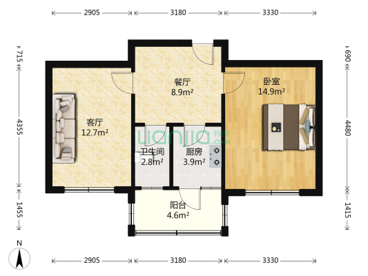矿山局塑料厂小区 1室2厅1卫 47平方