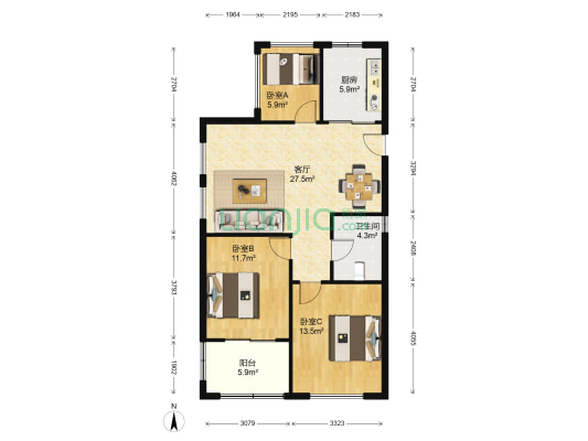 至高钱塘一品 3室1厅1卫 92平方