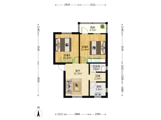 南宁供电局亭洪生活区 2室1厅1卫 46平方