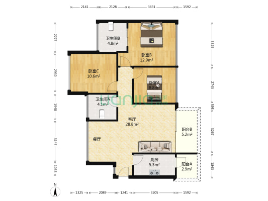 富通天邑湾 3室1厅2卫 95平方