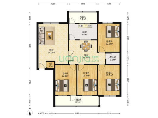 温泉路国税局宿舍 4室2厅1卫 141平方
