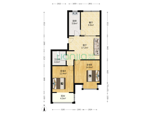 双湖锦苑三期 2室2厅1卫 77平方