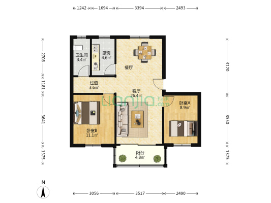 金龙公寓 2室1厅1卫 75平方