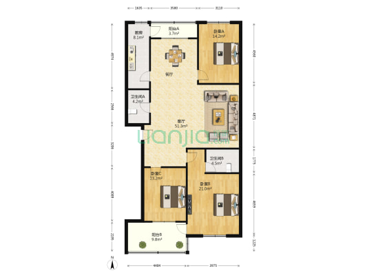 金成东苑 3室1厅2卫 147平方