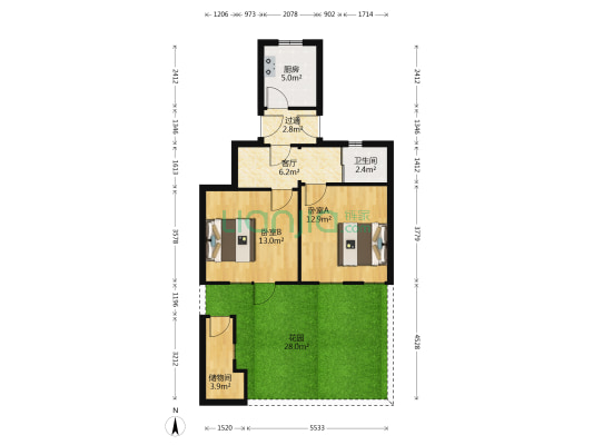 皇宫后散盘 2室1厅1卫 56平方