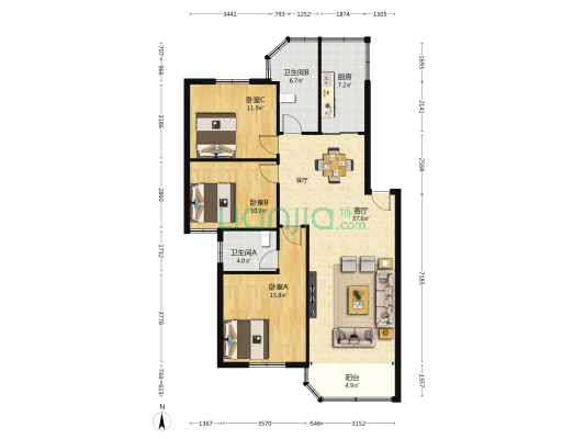 粤龙阁 3室1厅2卫 111平方