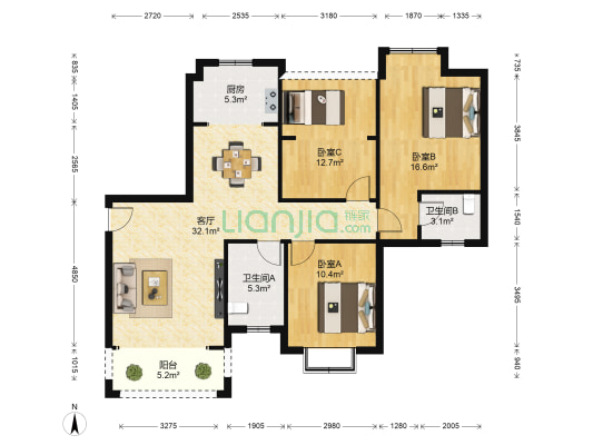 港九湾 3室1厅2卫 108平方