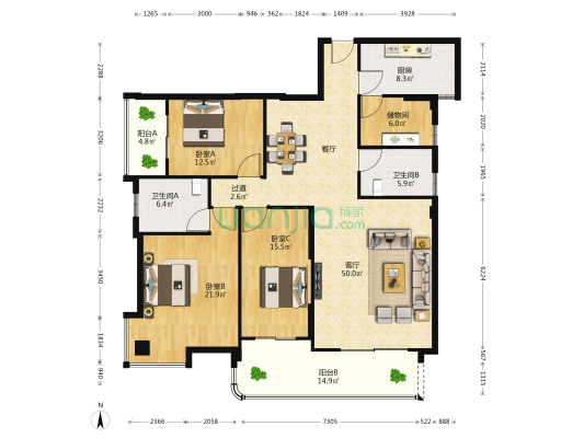 万峰华庭 3室1厅2卫 194平方