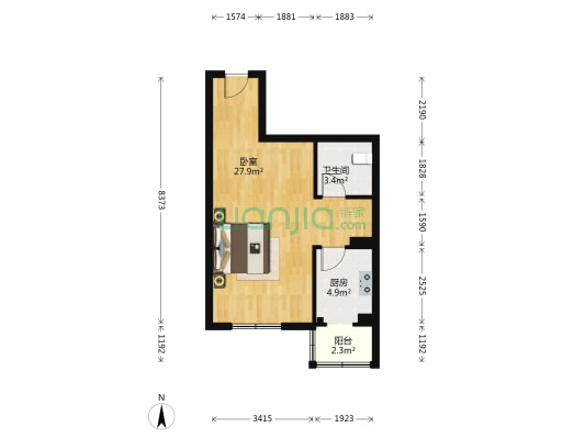 汇宝国际 1室0厅1卫 54平方