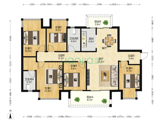 洋浦星 5室1厅2卫 143平方