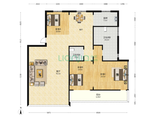 工商电力宿舍 3室1厅2卫 183平方