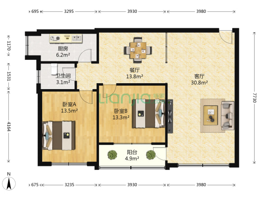 湘隆园 2室2厅1卫 97平方