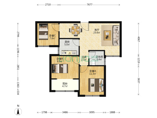 金夏学府 3室1厅1卫 101平方