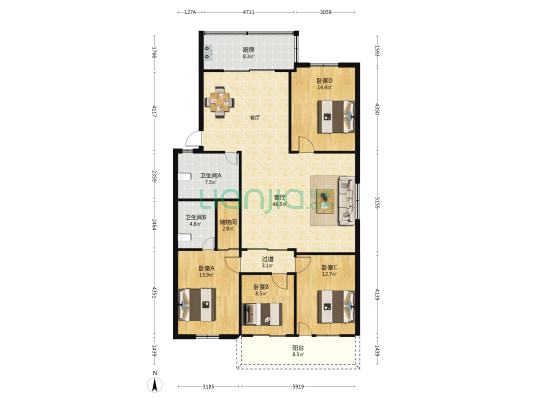 鼓楼区西园二小区 4室1厅2卫 158平方