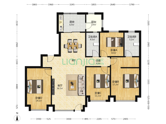 香榭汇沣 4室1厅2卫 150平方