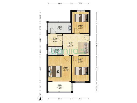 政六街12号院 3室1厅1卫 71平方
