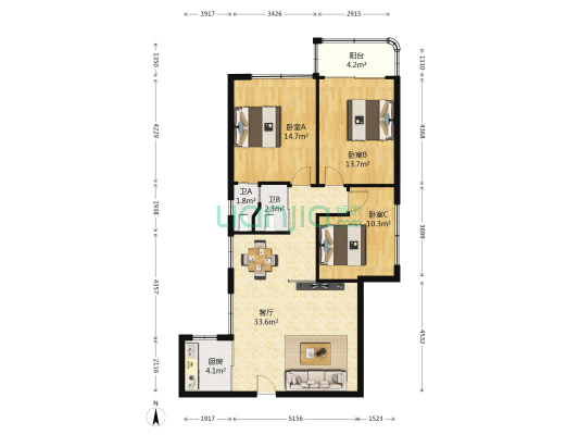侨源山庄 3室1厅2卫 113平方