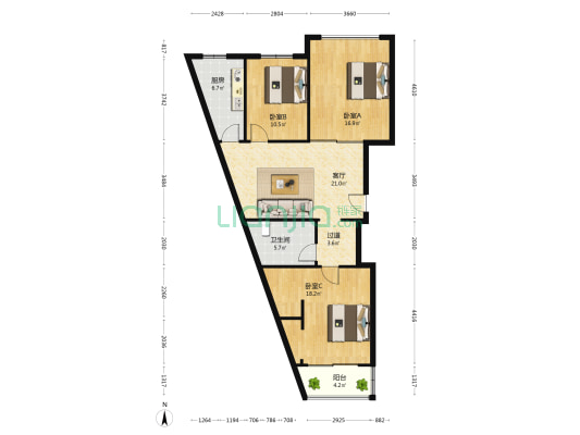 东州悦苑 3室1厅1卫 127平方