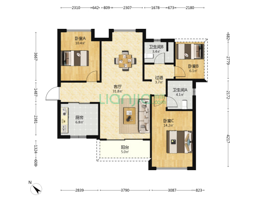 奥园尚雅花园二期 3室1厅2卫 103平方