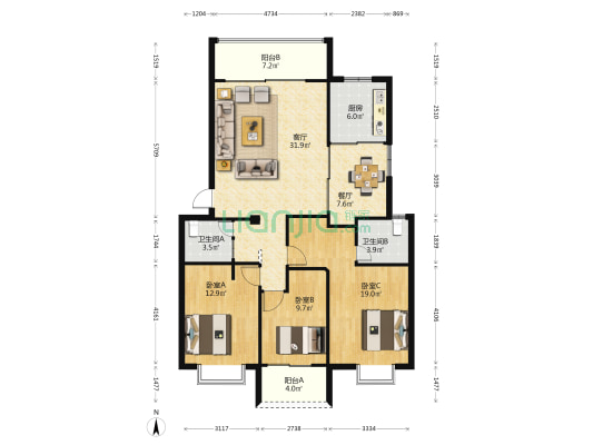 秋爽苑 3室2厅2卫 119平方