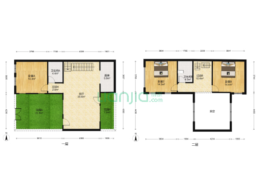 中航小镇花溪洲3组团 3室1厅2卫 125平方