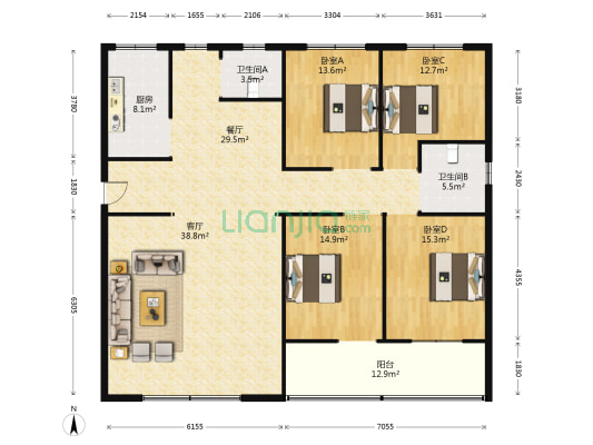丹桂园小区 4室2厅2卫 159平方