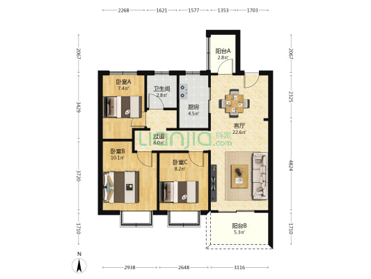 保利城喻翠园 3室1厅1卫 92平方