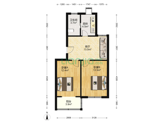 湖北路1号 2室1厅1卫 68平方