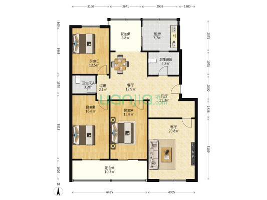 省监狱管理局宿舍 3室2厅2卫 135平方