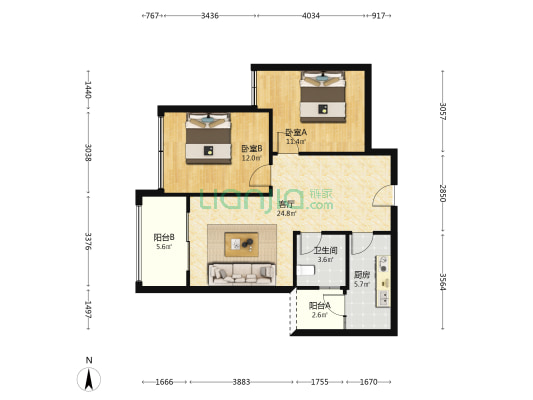 北延新居D区 2室1厅1卫 78平方