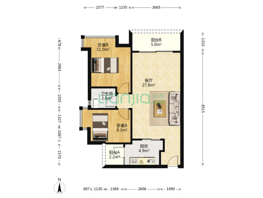 樵山美地花园 2室1厅1卫 74平方