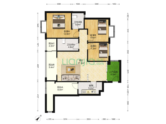 愿景河之洲 3室1厅2卫 102平方