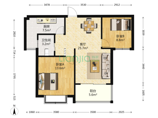 黄浦城市花园 2室1厅1卫 87平方