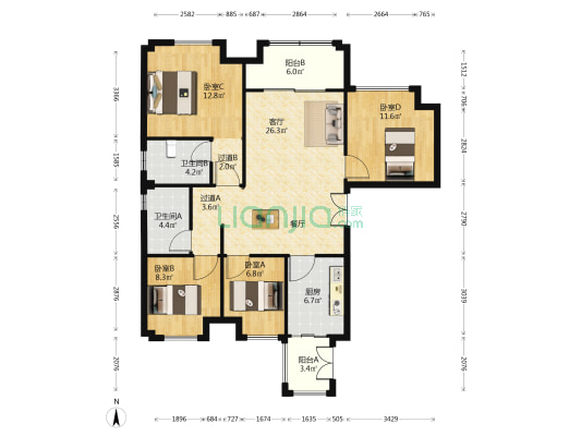 徽盐庐州茂 4室1厅2卫 147平方