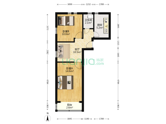 建国西路695弄 2室1厅1卫 60平方